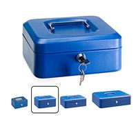 ARREGUI Elegant C9225 Caisse à monnaie et billets à clé pour ranger et transporter l'argent | Caisse en acier monnayeur et compartiment pieces | Coffre fort portatif 20 cm de large | Couleur Bleu