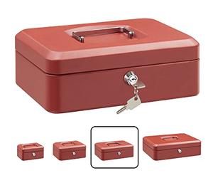 ARREGUI Elegant C9234 Caisse à monnaie et billets à clé pour ranger et transporter l'argent | Caisse en acier monnayeur et compartiment pieces | Coffre fort portatif 25 cm de large | Couleur Rouge