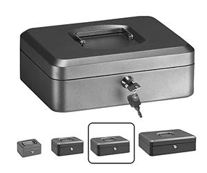 ARREGUI Elegant C9236 Caisse à monnaie et billets à clé pour ranger et transporter l'argent | Caisse en acier monnayeur et compartiment pieces | Coffre fort portatif 25 cm de large | Gris graphite