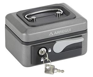 ARREGUI Popup C9716 Caisse à monnaie et billets t bouton pour ranger et transporter l'argent | Caisse en acier monnayeur et compartiment pieces | Coffre fort portatif 15 cm | Gris graphite