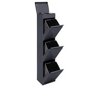 ARREGUI Top CR324-B Poubelle de recyclage en acier, poubelle de tri sélectif, 3 seaux, avec plateau supérieur multifonction, 3 x 17 L (51 L), anthracite 140,5x30,5x24,5cm