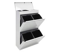 ARREGUI Top CR621-B Poubelle de recyclage en acier, poubelle de tri sélectif, 4 seaux, avec plateau supérieur multifonction, 4 x 17 L (68 L), blanc