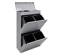 Arregui Top CR622-B Poubelle de recyclage en acier, poubelle de tri sélectif, 4 seaux, plateau multifonction, 4x17L (68L) gris