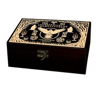 arricraft 1 Boîte de stockage de souvenir en bois, Divination Board Raven Eye of Mystery Pentagram Crâne Gravé Rectangle Pine Tarot Box pour le stockage de bijoux d'anniversaire 9.45x5.51x3.54 pouces