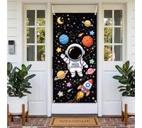 arricraft 1 Pc Polyester Bannière Housse de Porte, Astronaute Dessin Animé | 185x90cm Couverture Porte Toile de Fond Fond Photographique Decoration Anniversaire Porche Entrée Fête Décoration Intérieure