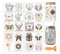arricraft 10 Pcs Boho Magic Thème PVC Cup Transfer Stickers, Boho Style Sun Moon Butterfly Pattern UV imperméable Sticker Cup pour 16 oz Lunettes Fenêtre Décoration de la maison 24x11cm