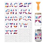 arricraft 12 feuille de Film UV DTF pour Verre de 16 oz Lettres de L'Alphabet Anglais Autocollants à Frotter en PVC pour Décoration Personnalisée (Tasses Fenêtres etc.) 26cm / 24x11 pouces
