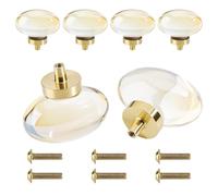arricraft 6 Pack boutons d'armoire en verre, boutons de tiroir en verre ovale avec des résultats en laiton, poignée de porte Meubles Tirer pour salle de bain dresser Bureau, or 1.67x1.77 pouces