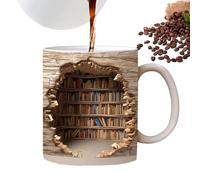 Arroopu Tasse Café Livre - Tasse Bibliothèque 350ml Motif Plat 2D - Cadeau Lecteurs Hommes Femmes Café Eau Décor Littéraire Anniversaire Noël Maison Club Lecture
