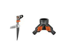 Arroseur-Canon sur pic Comfort de Gardena : arroseur de Grande Surface pour l'arrosage de Surfaces de 75 à 490 m² & Vanne à 2 Voies: Distributeur d'eau pour Robinet avec Filetage de 26,5 mm