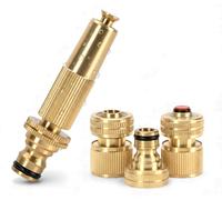 Arroseur de jardin pistolet d'arrosage - Laiton - Doré - Set de 4 pièces avec raccord de tuyau et pistolet de nettoyage