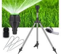 Arroseur rotatif à trois branches Unyqoos®, en acier inoxydable/plastique, avec trépied télescopique, angle de pulvérisation de 30 à 360°, comprenant un arroseur à impulsions, un raccord rapide et un