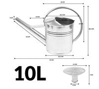 BAUSTER Arrosoir en zinc 10 l - Arrosoir en métal galvanisé avec douchette d'arrosage, arrosoir de jardin robuste en acier pour l'intérieur et l'extérieur, idéal pour l'arrosage des fleurs et
