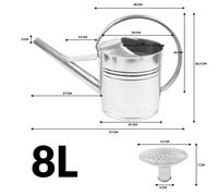 BAUSTER Arrosoir en zinc 8 l - Arrosoir en métal galvanisé avec douchette d'arrosage, arrosoir de jardin robuste en acier pour l'intérieur et l'extérieur, idéal pour arroser les fleurs et l'arrosage