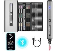 ARROWMAX Stylo de gravure électrique, stylo de polissage avec 36 mors, boîtier en aluminium, Bluetooth, APP, charge magnétique sans fil, machine à graver sans fil pour bijoux (SGS MINI)