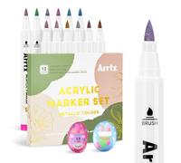 Arrtx 12A Marqueur Peinture Acrylique métallisés Permanent stylos, Feutre Double pointe pinceau et fine pour peinture rupestre, bricolage, céramique,verre,toile,bois,œuf de Pâques,bricolage