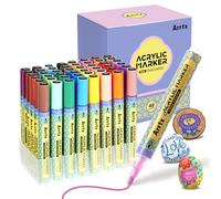 Arrtx 48 Feutre Acrylique Peinture stylo, Marqueurs Acryliques Résistants à l'eau pour Pierres, Marqueurs de Couleur de 3 mm à Pointe Moyenne, Marqueur Peinture Acrylique pour Bois,Toile,Verre,Métal
