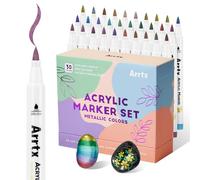 Arrtx Feutre Acrylique Métallique, 30F Stylos de Peinture Acrylique pour artistes coloriage dessin, pointe pinceau Marqueur acrylique pour peinture sur roche, Métal, plastique, cartes de vœux