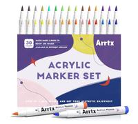 Arrtx Marqueurs de peinture acrylique 30B avec pointe pinceau pour peinture sur roche, bois, céramique, verre, toile, métal, plastique, tissu, pierre et pour tout projet artistique