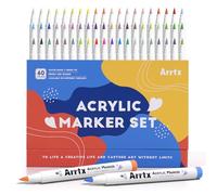 Arrtx Stylos de peinture acrylique 60A, marqueurs acryliques à pointe pinceau pour peinture sur roche, verre, pierre, bois, tissu céramique, emballage cadeau