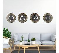 Arsey Décoration viking nordique mythologie rune médiévale art mural créature sainte nordique marteau de Thor loup Fenrir dragon arbre de vie symbole décoration murale salon bois jaune 4 pièces