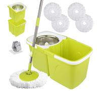 ARSUK Serpillière avec Seau Essoreur et Balai Rotatif - Ensemble Balai Serpillère pour Lavage du Sol | Seau Double Compartiment avec Essorage Automatique | 4 Têtes de Rechange et 1 Support de Balai