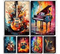 Art abstrait coloré, instruments de musique, kit de batterie, JEPosters, impressions sur toile, musique personnalisée, art mural, photo, décor de chambre à la maison Bleu marine