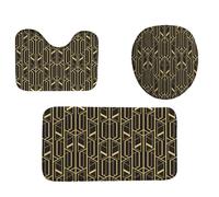 Art Abstrait Géométrique Moderne De Luxe Tapis De Bain 3Pcs, Tapis De Toilette Durable Housse D'Abattant pour Douche Maison
