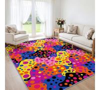 Art Abstrait Tendance Tapis Salon 120 x 170 cm Irisé Rug | Fantasy Pop Art Color Block Pois Tapis Lavable, Doux Poil Ras Antidérapant Tapis Chambre Salle à Manger Descente de Lit