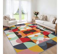 Art Bauhaus Moderne Tapis Salon 120x170 cm Lavable Rouge Orangé Chaud | Vintage Mid Century Géométrique Color Block Antidérapant Tapis Chambre Adulte Descente de Lit Salle a Manger Bureau Poil Ras