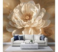 Art Classique Papier Peint Panoramique Intissé 300L x 210H cm, Rustique Traditionnel Plants Floral Pivoine Fresque Murale Design pour Chambre Bureau - Blanc Cassé Papier Peint Panoramique Murale