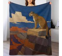 Art de bloc Cougar Canyon Plaid Doux en Flanelle pour Canapé et Lit | Plaid Doux en Flanelle avec Animaux Botaniques, pour bureau, canapé et usage quotidien, 175x200cm(70x80in)