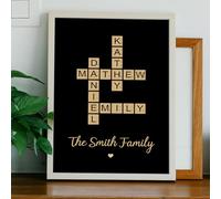 Art de Mots Croisés Familiaux Personnalisés, Décoration Murale de Puzzle de Noms de Famille de Mots Croisés Personnalisés, Affiche/Toile de Noms de Famille de Scrabble pour la Décoration Intérieure