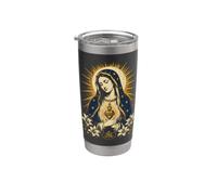 Art de prière catholique en forme de cœur avec lys de la Vierge Marie Mariale Gobelet isotherme en acier inoxydable double paroi