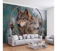 Art Fantastique Papier Peint Panoramique Intissé 300L x 210H cm, Attrape Rêves Animaux Sauvages Loup Fresque Murale Design pour Chambre Bureau - Salle de Jeu Papier Peint Panoramique Facile à Poser