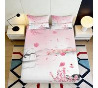 Art Floral Rose Bed Sheet Microfiber Toucher délicat 3D Printed pour Chambre, Cadeau Mariage, Protection Matelas, Entretien Facile, Anti-poussière 90x200x25cm