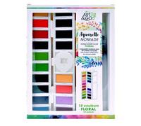ART&GO - Palette d'Aquarelle Nomade - 18 Nuances de Couleurs Florales Intenses - avec Pinceau Réservoir Rechargeable - Idéale pour Artistes et Étudiants