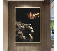 Art moderne toile peinture lion papillon affiche et impression animal mur art photo salon oeuvre décoration de la maison 60x80cm (24x31in) sans cadre