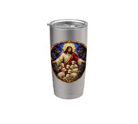 Art mosaïque de la cathédrale médiévale de Jésus avec des moutons et des loups Gobelet isotherme en acier inoxydable double paroi