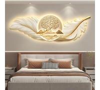Art mural 3D Tableau LED Décoration murale créative porcelaine en verre | Design en forme de plume suspendue, alimentation enfichable pour salon, entrée et espaces intérieurs (C,35,4 x 11,8 pouces)