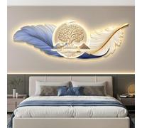 Art mural 3D Tableau LED Décoration murale créative porcelaine en verre | Design en forme de plume suspendue, alimentation enfichable pour salon, entrée et espaces intérieurs (B,59 x 19,7 pouces)