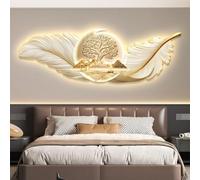 Art mural 3D Tableau LED Décoration murale créative porcelaine en verre | Design en forme de plume suspendue, alimentation enfichable pour salon, entrée et espaces intérieurs (A,82,6 x 27,5 pouces)