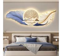 Art mural 3D Tableau LED Décoration murale créative porcelaine en verre | Design en forme de plume suspendue, alimentation enfichable pour salon, entrée et espaces intérieurs (D,47,2 x 15,7 pouces)