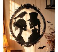 Art mural en métal couple de crânes gothiques, cadre décoratif vintage crâne mariée & marié silhouette de corbeau, décoration murale romantique sombre pour Halloween et la Saint-Valentin, panneau mura
