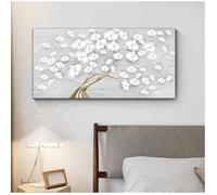 Art Mural Grande Impression sur Toile Fleur blanche Arbre-de-vie tableau decoration murale Salon Chambre 100x50 cm sans cadre