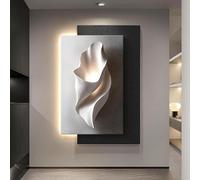 Art mural LED 3D, sculpture abstraite de vague avec rétroéclairage chaud, texture grès, décoration pour salon et chambre à coucher, suspension murale unique, 80 x 120 cm