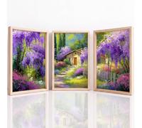 Art mural Set of 3, Français Style Provence Tableau Decoration Murale, Campagne Pastoral Nature Parterre De Fleurs Cottage Impression sur Toile pour Salon Chambre à Coucher, 42 x 59.4 cm Sans Cadre
