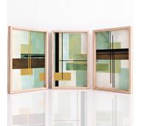 Art mural Set of 3, Moderne Minimaliste Tableau Decoration Murale, Géométrique Abstrait Vert Sauge Ligne Bloc De Couleur Impression sur Toile pour Salon Chambre à Coucher, 29.7 x 42 cm Sans Cadre
