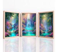 Art mural Set of 3, Onirique Paysage Tableau Decoration Murale, Magique Cascade Rivière Forêt Fantaisie Impression sur Toile pour Salon Chambre à Coucher, 50 x 70 cm Sans Cadre