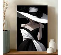 Art mural sur toile femme africaine abstraite moderne avec chapeau affiche en noir et blanc décorative pour salon 60x80cm sans